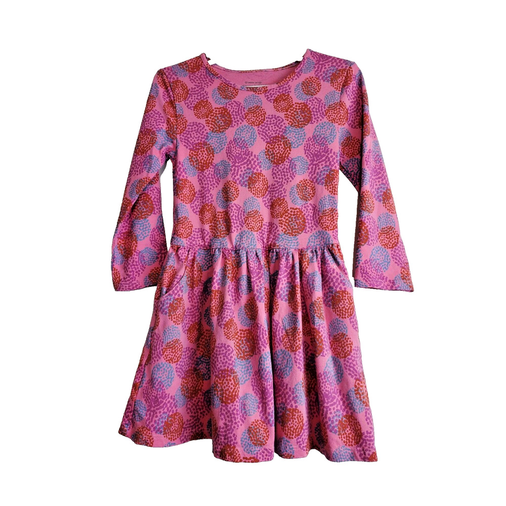 Garnet Hill Girls 2-3 Toddler Dress Pink Long Sleeve ORGANIC COTTON xs‎
